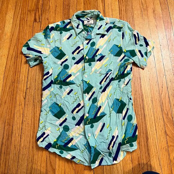 Maison Noir Shirt Mens Medium Hawaiian Abstract Tattoo Button-Down Golf - Picture 1 of 7